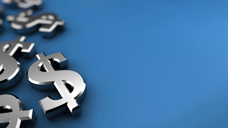 Blue Dollar Signs Desktop | Metallic Currency Pattern wallpaper 4K
