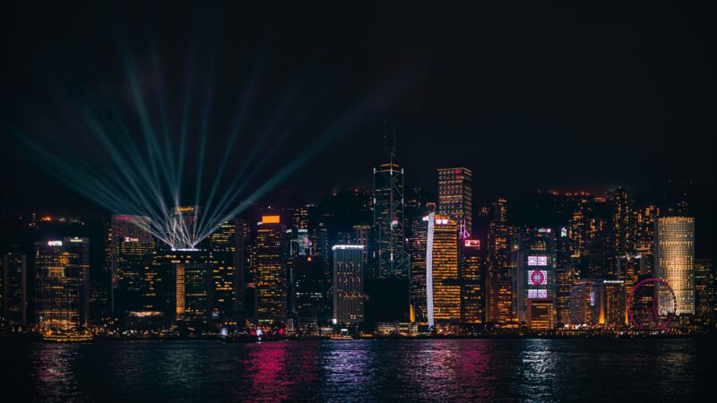 City Skyline Lights | Reflective Urban Desktop wallpaper 4K