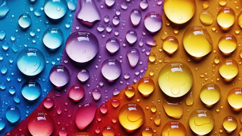 Color Block Water Drops Desktop | Glossy Macro View wallpaper 4K
