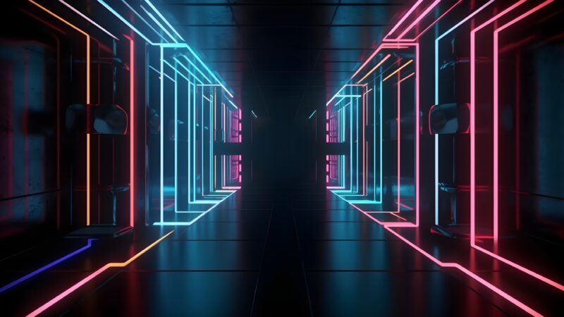 Neon Corridor | Futuristic Hall Desktop wallpaper 4K