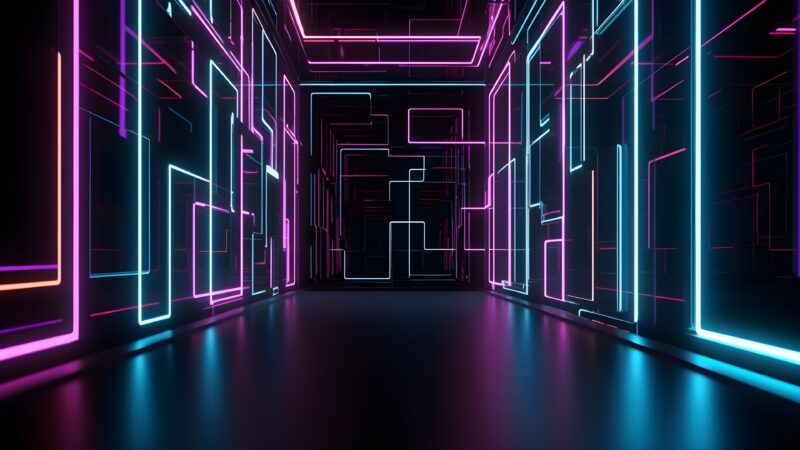 Neon Tunnel Abstract | Glowing Lines Desktop wallpaper 4K