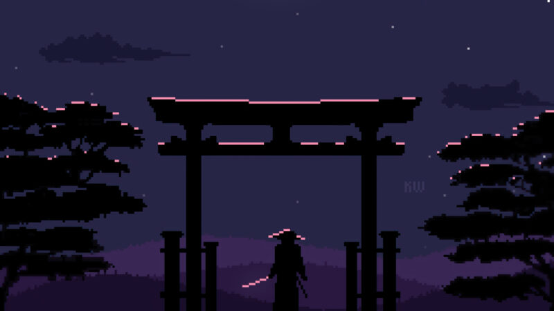 Samurai Torii Gate Night | Indigo Sky Desktop wallpaper 4K