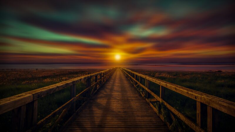Sunset Boardwalk Desktop | Golden Hour Beach View wallpaper 4K